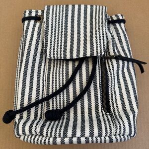 Mini Backpack. Canvas with Striped Soft Flap and Drawstring Closure. Like New!